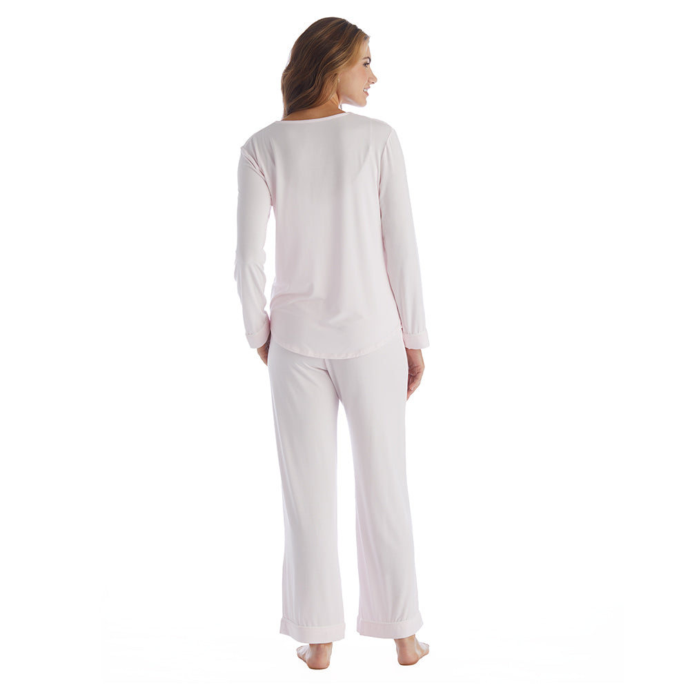 Taylor - Long Sleeve Ankle PJ Set with Contrast Trim Blush Pink