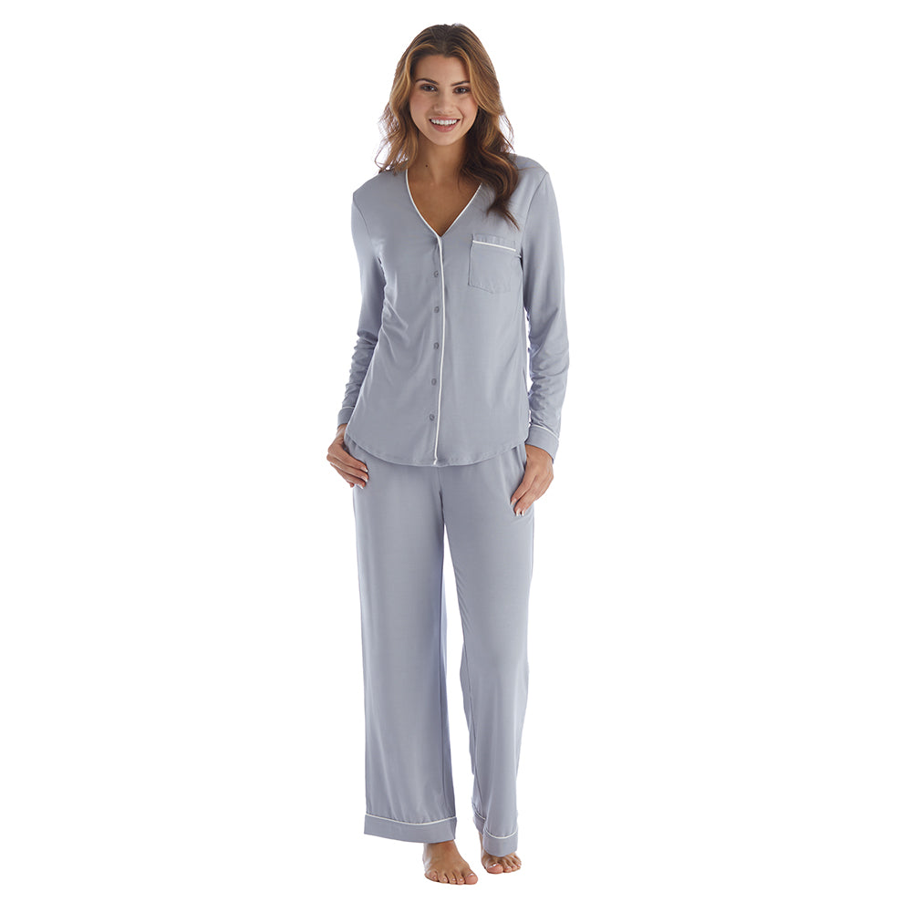Taylor - Long Sleeve Ankle PJ Set with Contrast Trim Grey