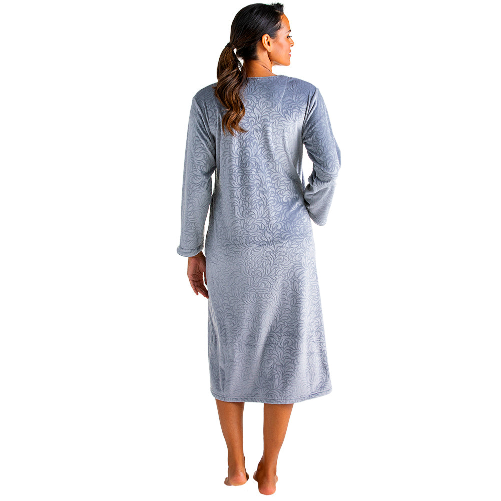 Floral Embossed Serenity Zip Robe Gray