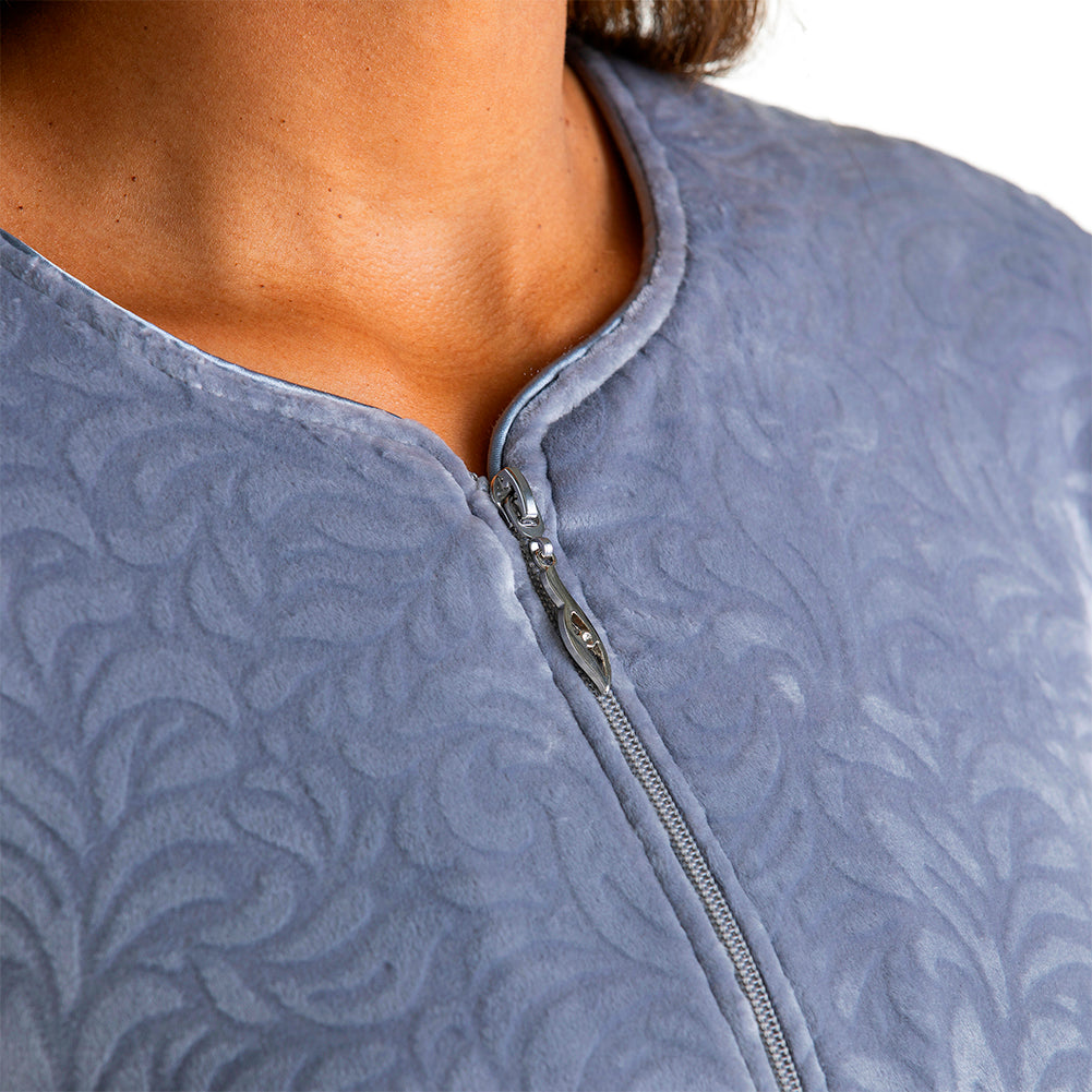 Floral Embossed Serenity Zip Robe Gray