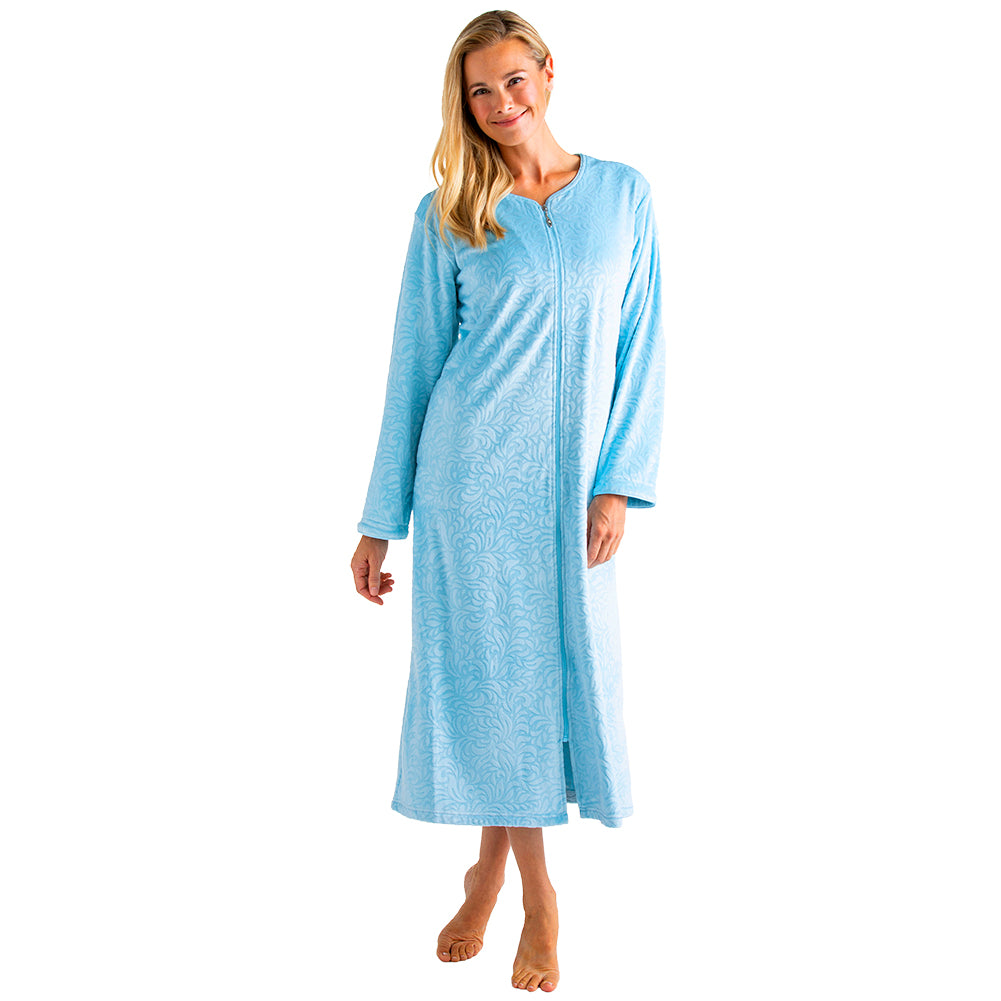 Floral Embossed Serenity Zip Robe Lt. Blue
