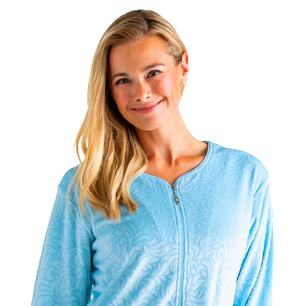Floral Embossed Serenity Zip Robe Lt. Blue