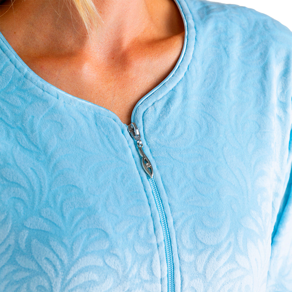 Floral Embossed Serenity Zip Robe Lt. Blue
