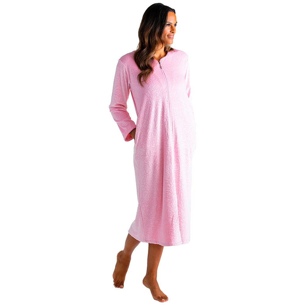 Floral Embossed Serenity Zip Robe Lt. Pink