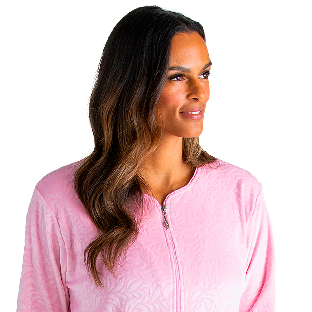 Floral Embossed Serenity Zip Robe Lt. Pink