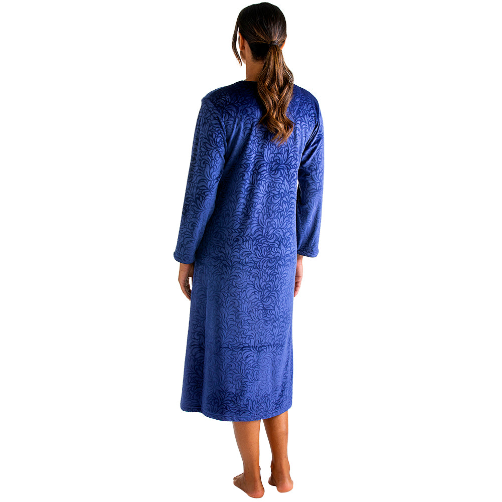 Floral Embossed Serenity Zip Robe Navy