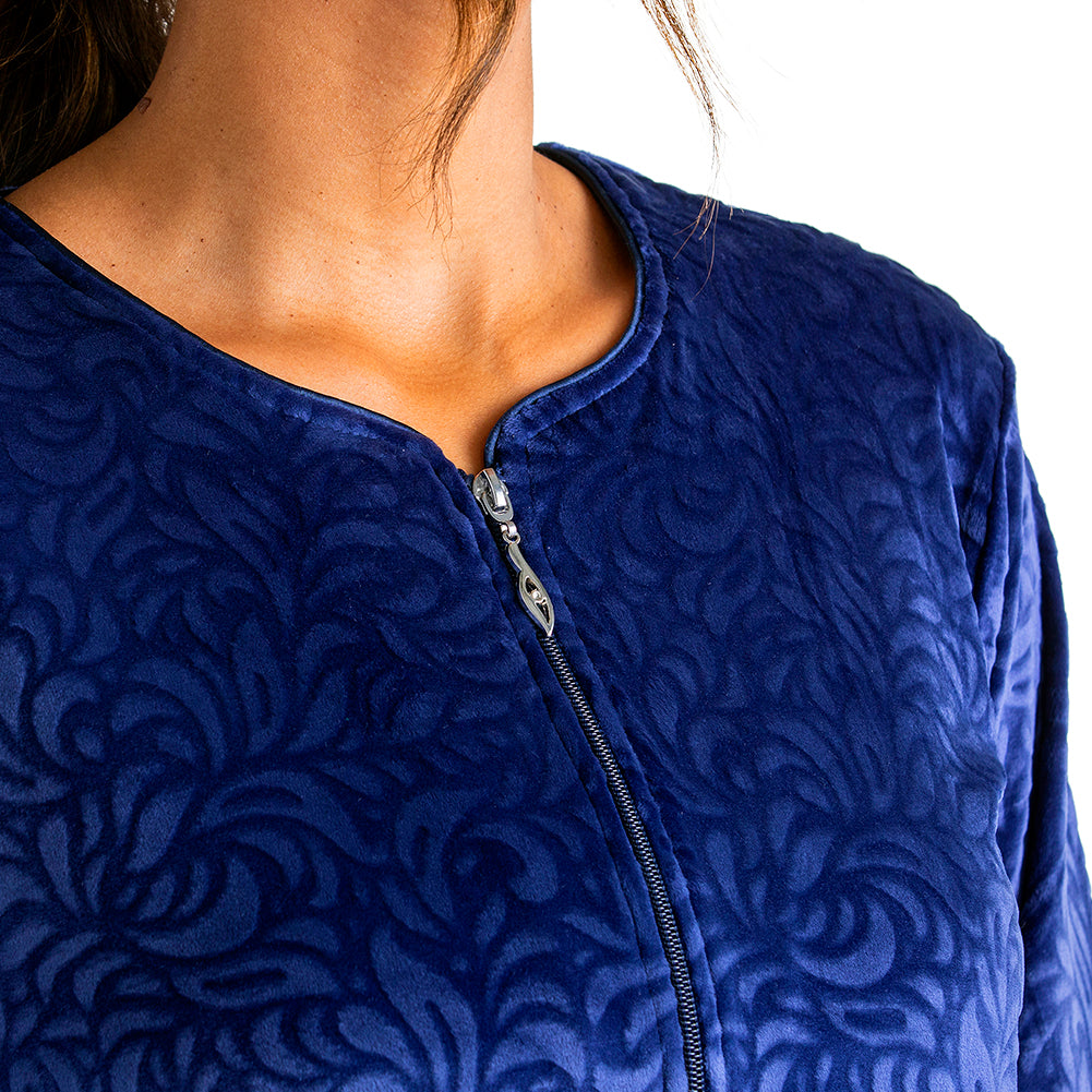 Floral Embossed Serenity Zip Robe Navy