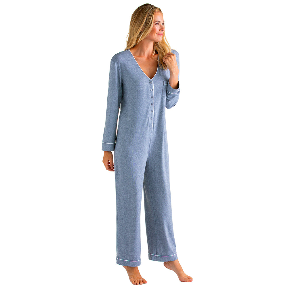 Long Sleeve Sleeper with Contrast Piping Grey