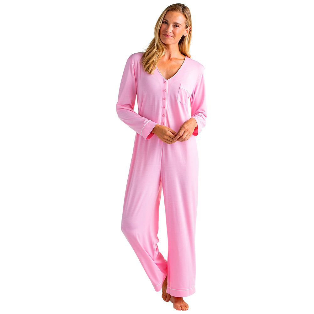 Long Sleeve Sleeper with Contrast Piping Light Pink