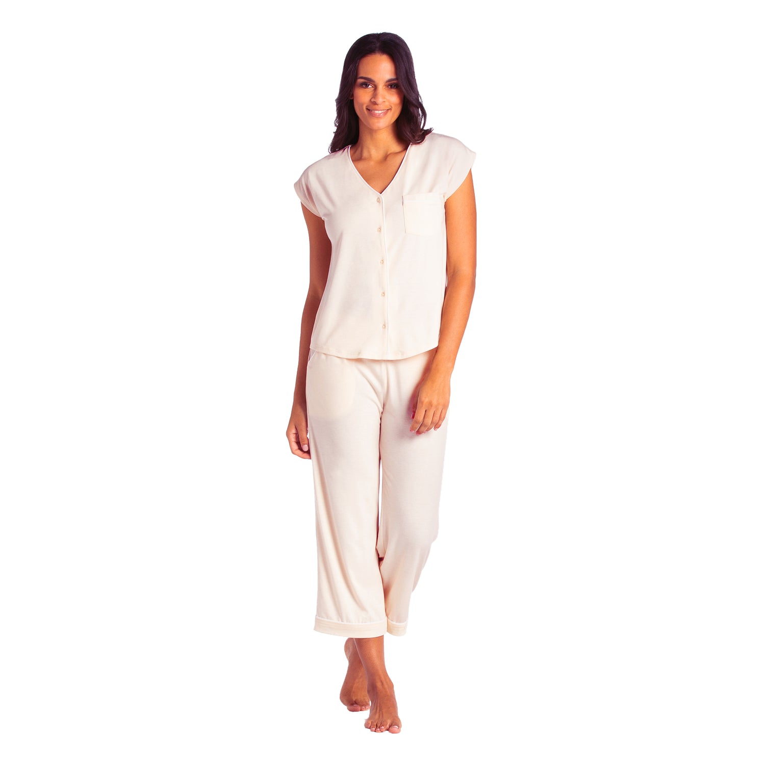Piper - Cap Sleeve Capri-Length PJ Set with Contrast Piping Buttercream