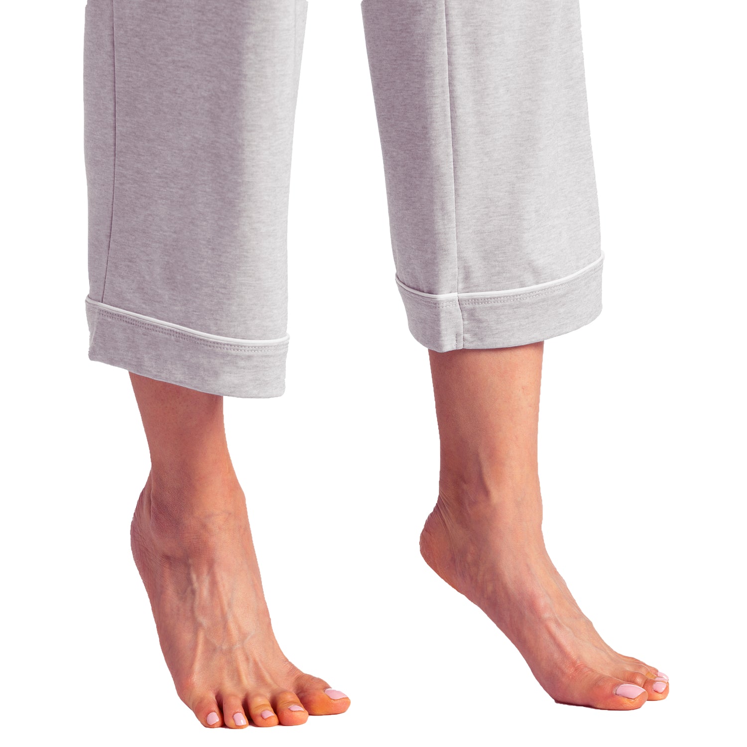 Piper - Cap Sleeve Capri-Length PJ Set with Contrast Piping Heather Grey