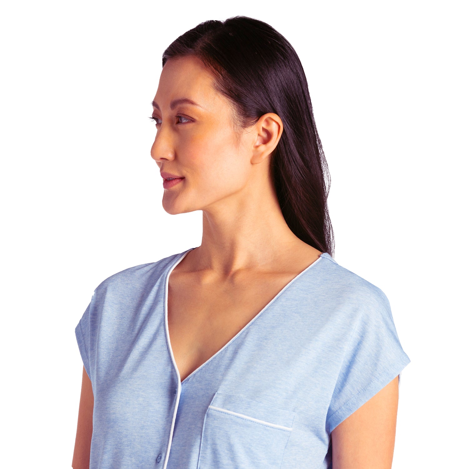 Piper - Cap Sleeve Capri-Length PJ Set with Contrast Piping Sky Blue