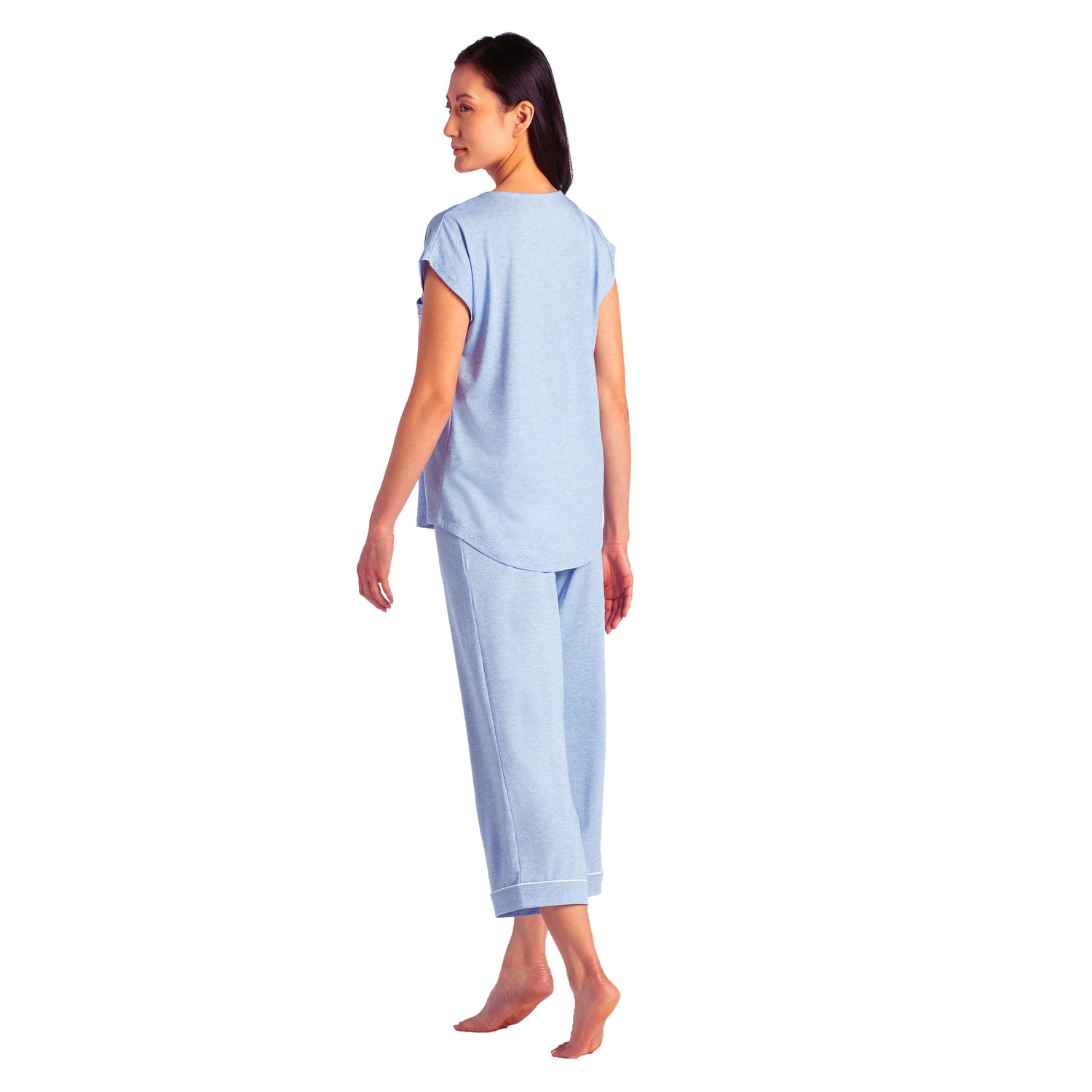 Piper - Cap Sleeve Capri-Length PJ Set with Contrast Piping Sky Blue