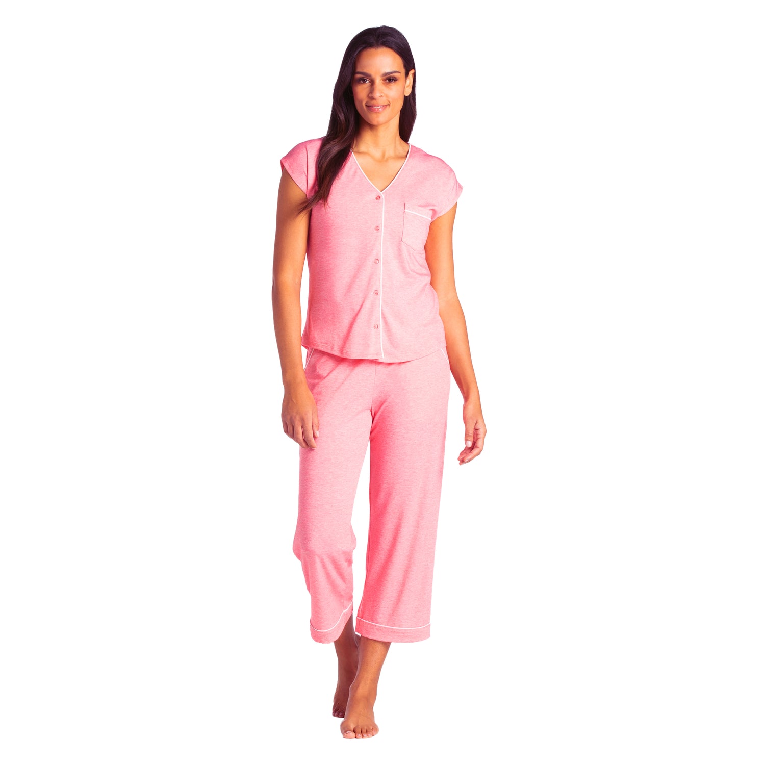 Piper - Cap Sleeve Capri-Length PJ Set with Contrast Piping Strawberry
