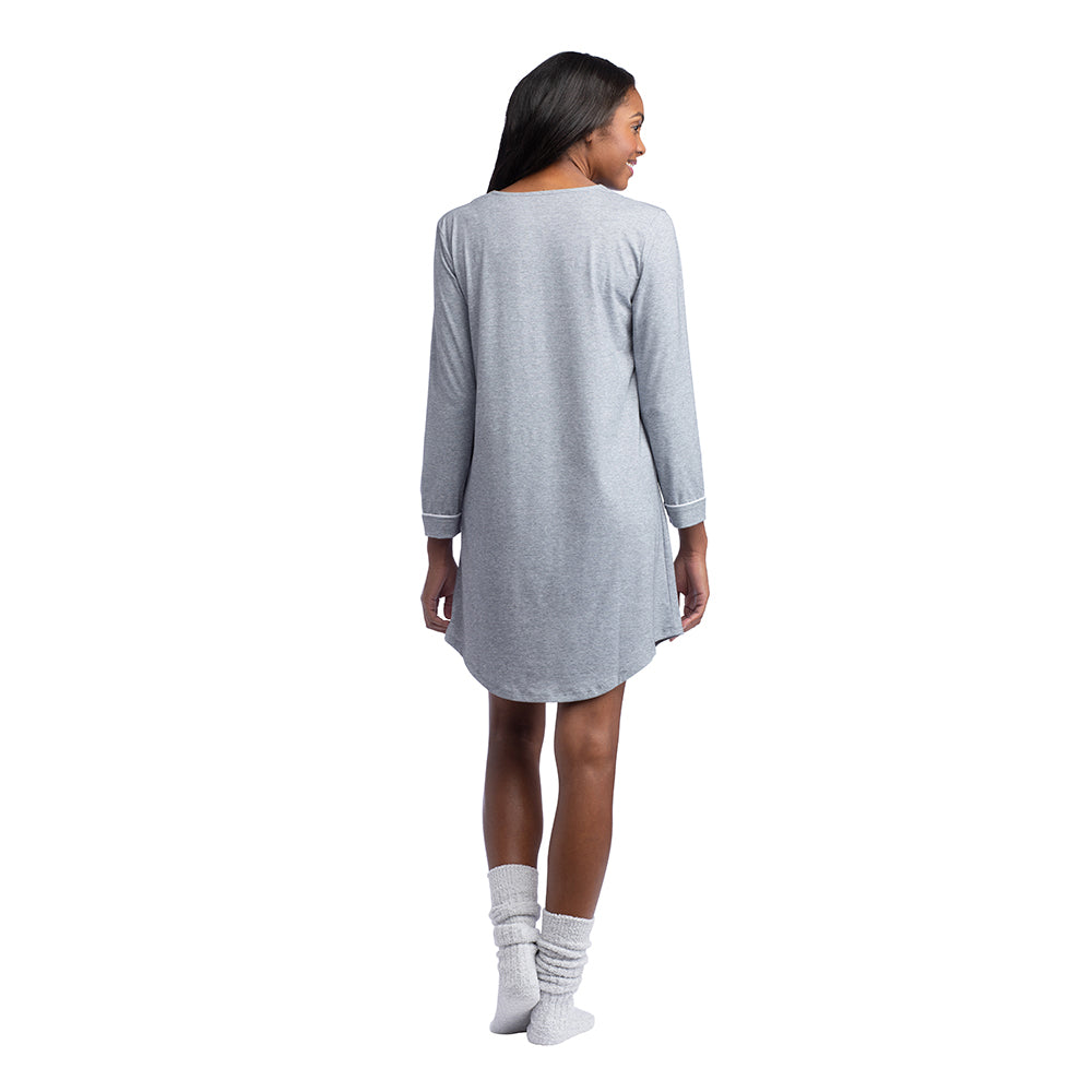 Piper - Long Sleeve Contrast Trim Night Shirt Heather Grey