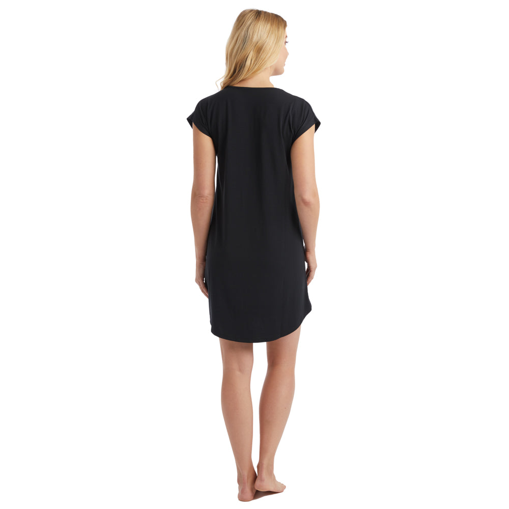 Piper - 36" Cap Sleeve V-Neck Sleep Shirt with Contrast Piping Black