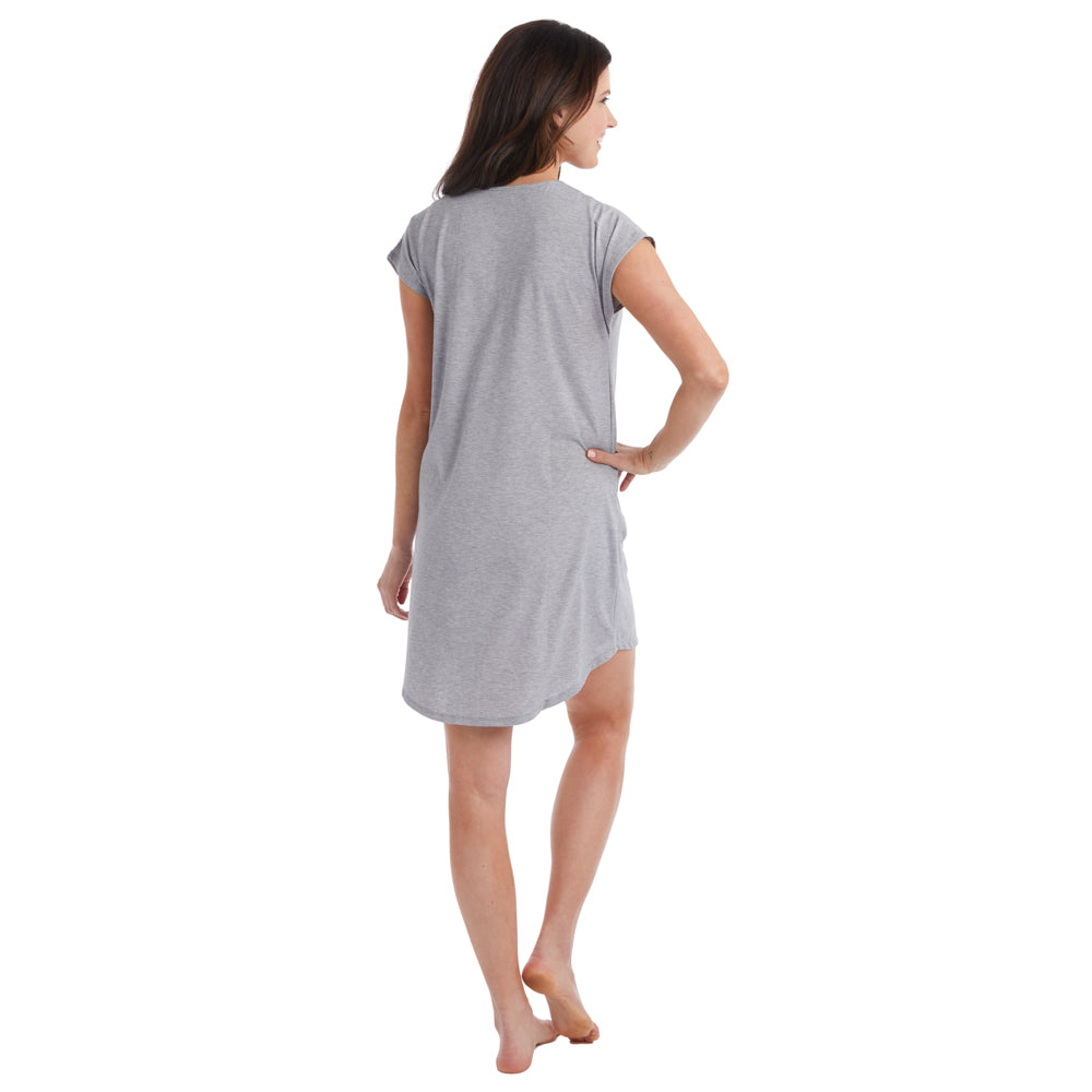 Piper - 36" Cap Sleeve V-Neck Sleep Shirt with Contrast Piping Heather Grey
