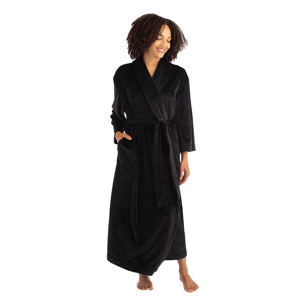 48" Feather Velour Shawl Collar Robe Black