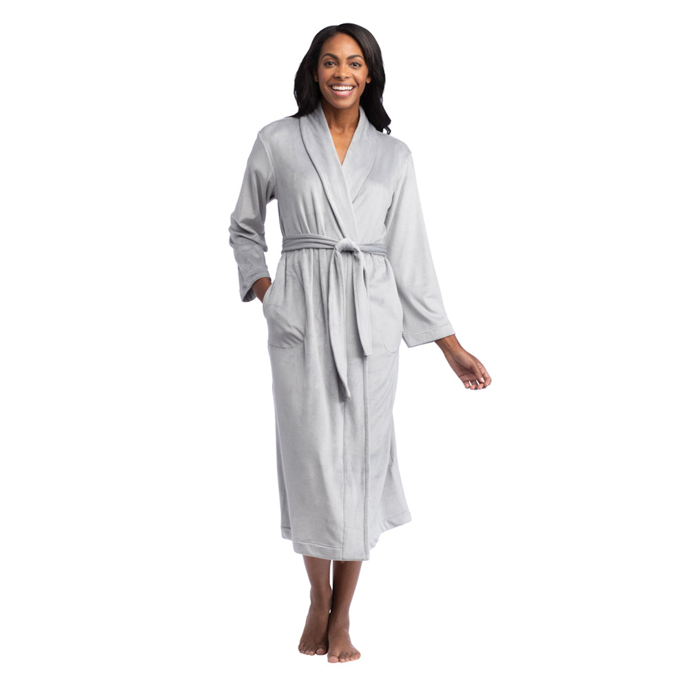48" Feather Velour Shawl Collar Robe Grey