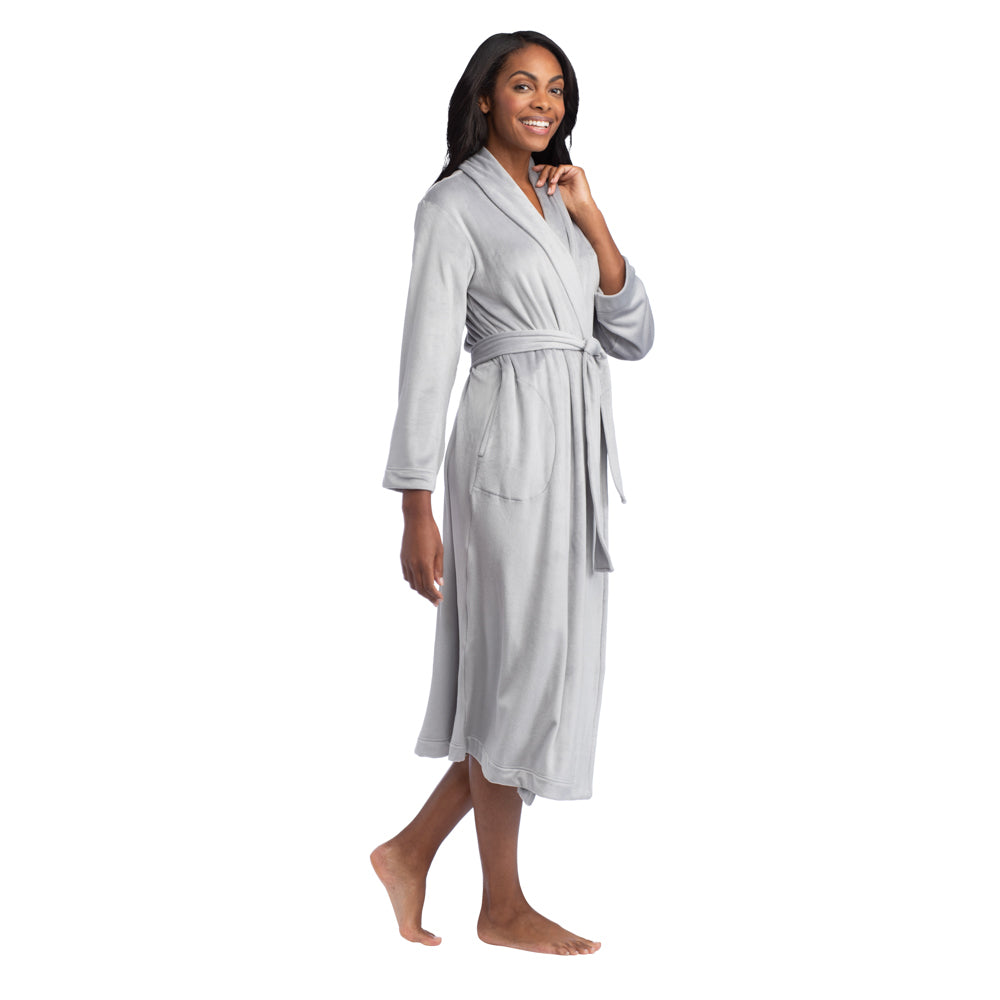 48" Feather Velour Shawl Collar Robe Grey