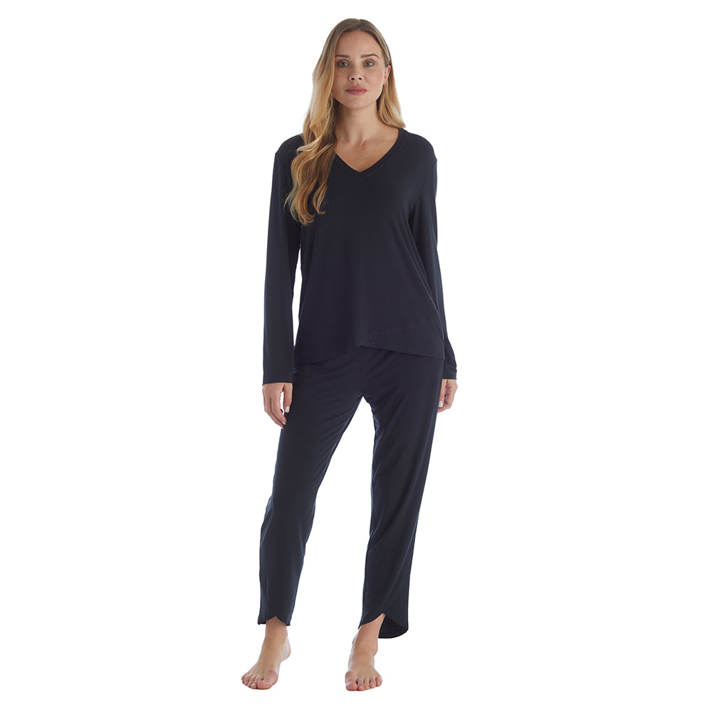 Amber - Long Sleeve Ankle PJ Set with Tulip Hem Black