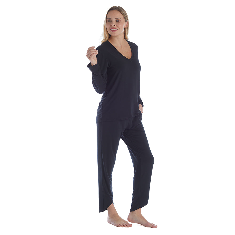 Amber - Long Sleeve Ankle PJ Set with Tulip Hem Black
