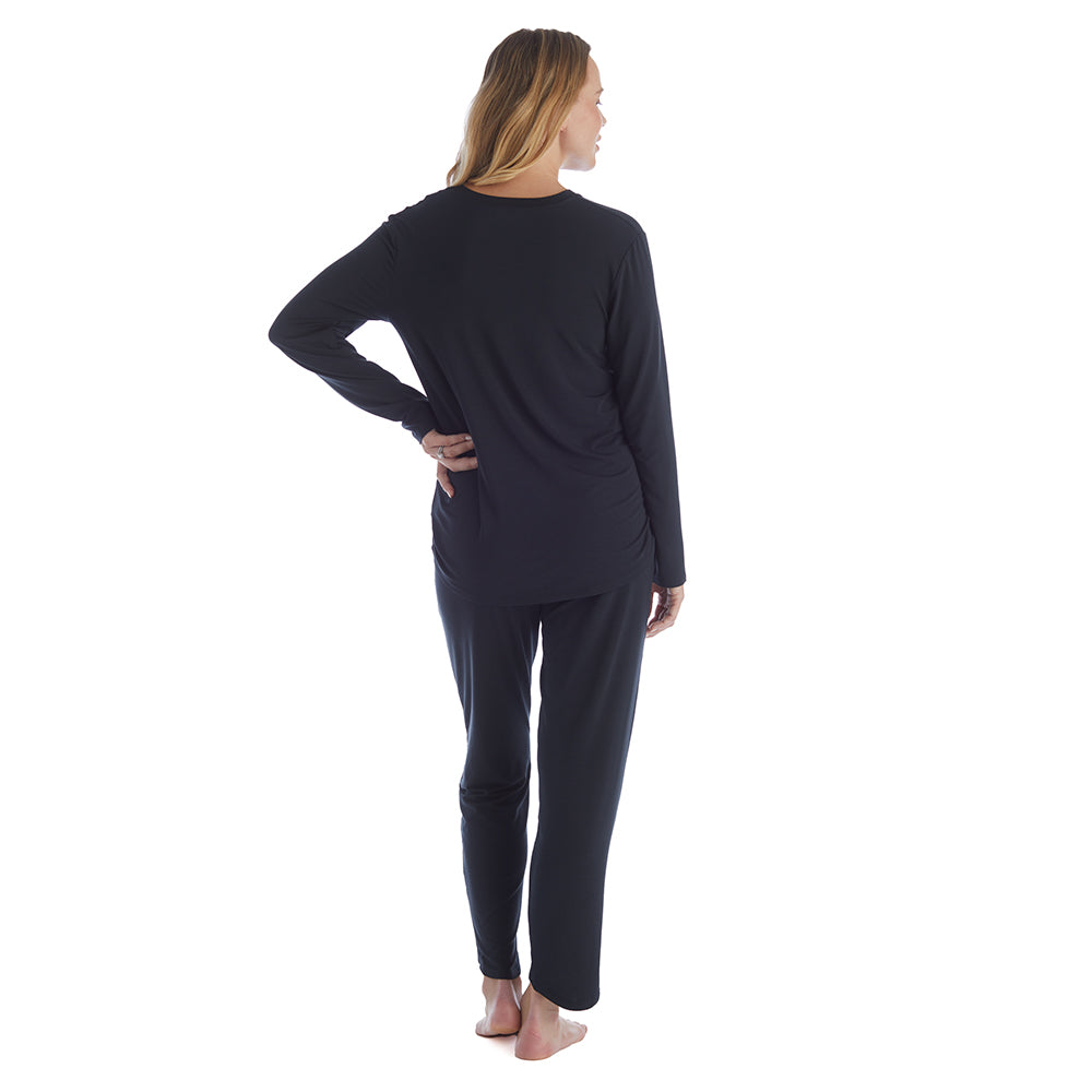 Amber - Long Sleeve Ankle PJ Set with Tulip Hem Black