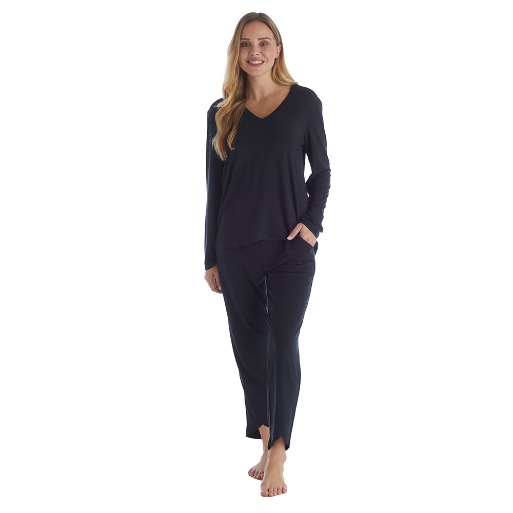 Amber - Long Sleeve Ankle PJ Set with Tulip Hem Black
