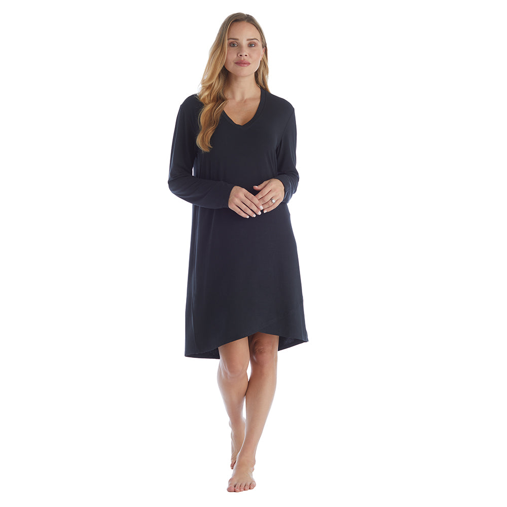Amber - 36" Long Sleeve Sleep Shirt with Tulip Hem Black