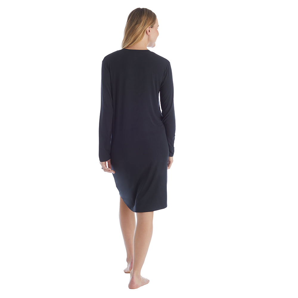 Amber - 36" Long Sleeve Sleep Shirt with Tulip Hem Black