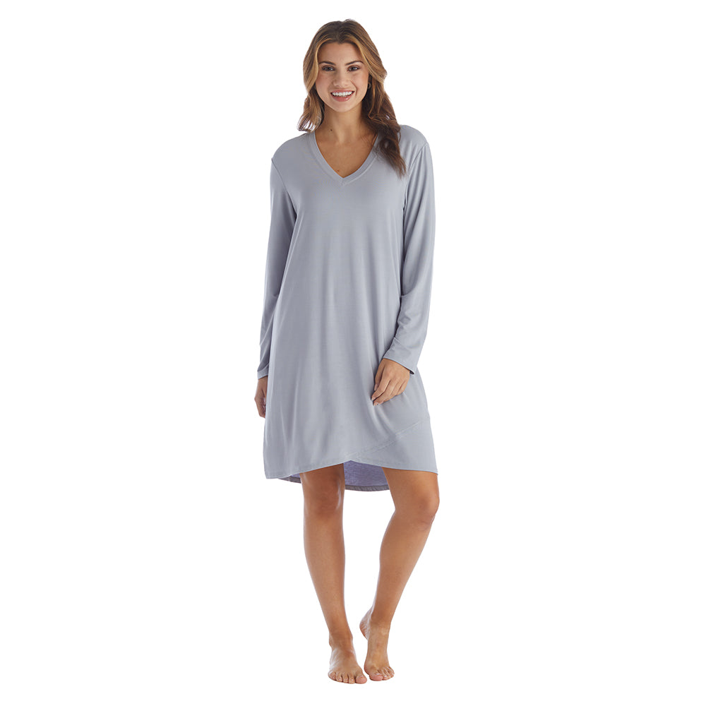 Amber - 36" Long Sleeve Sleep Shirt with Tulip Hem Grey