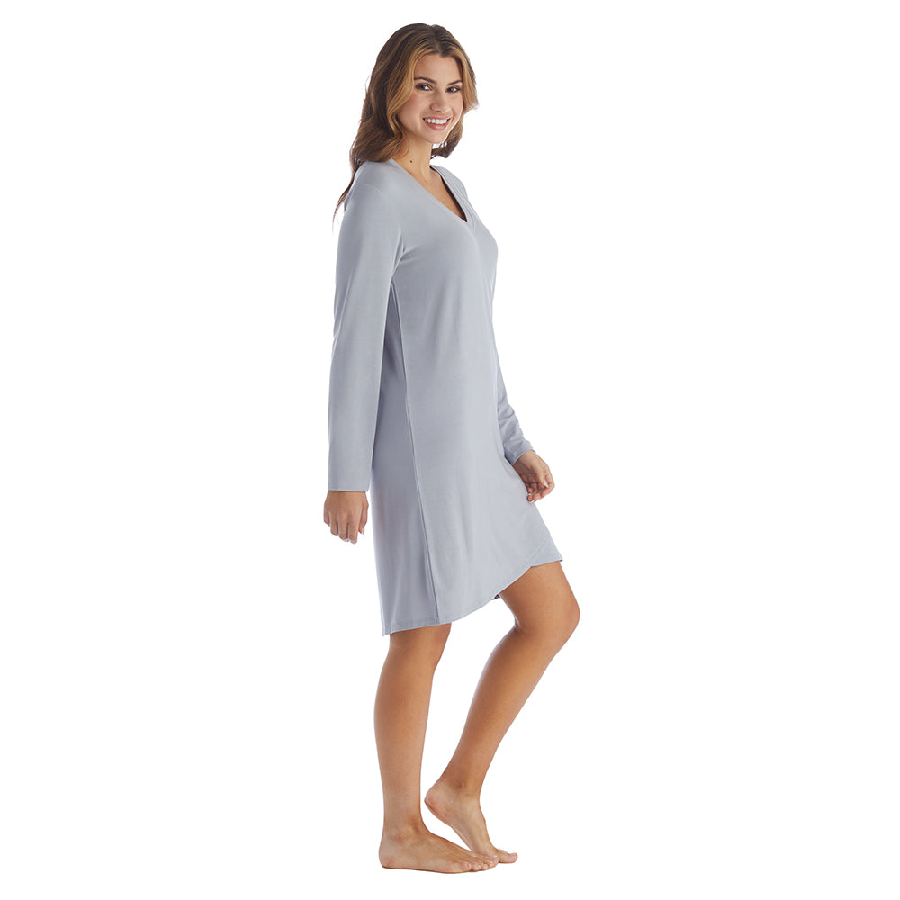 Amber - 36" Long Sleeve Sleep Shirt with Tulip Hem Grey