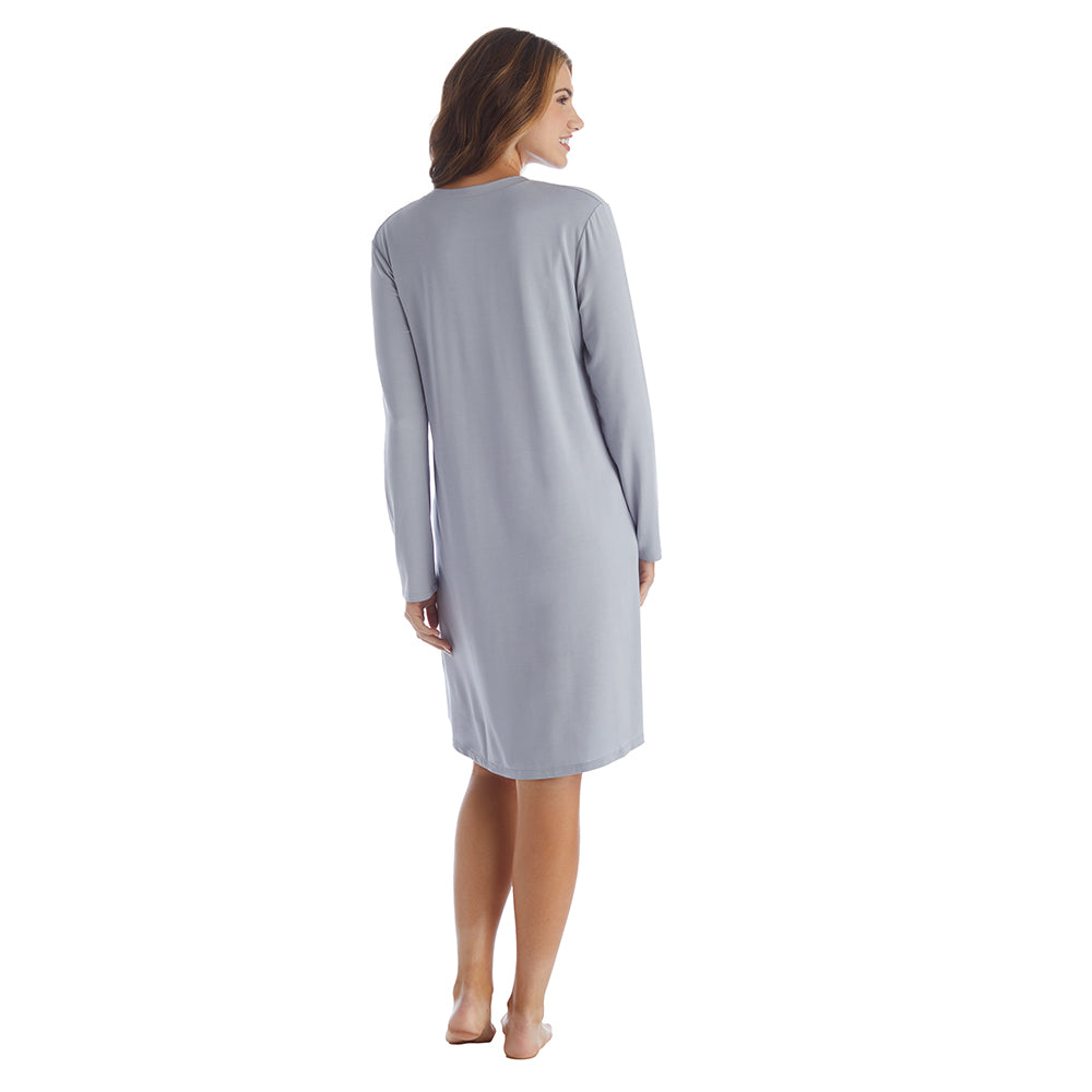 Amber - 36" Long Sleeve Sleep Shirt with Tulip Hem Grey