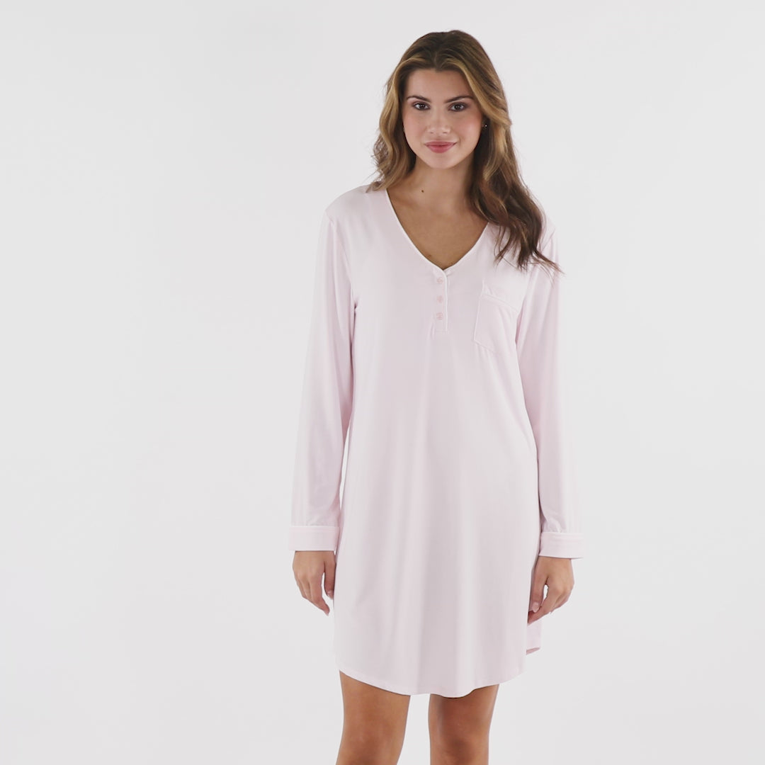 Taylor - 36" Long Sleeve Sleep Shirt with Contrast Trim Blush Pink