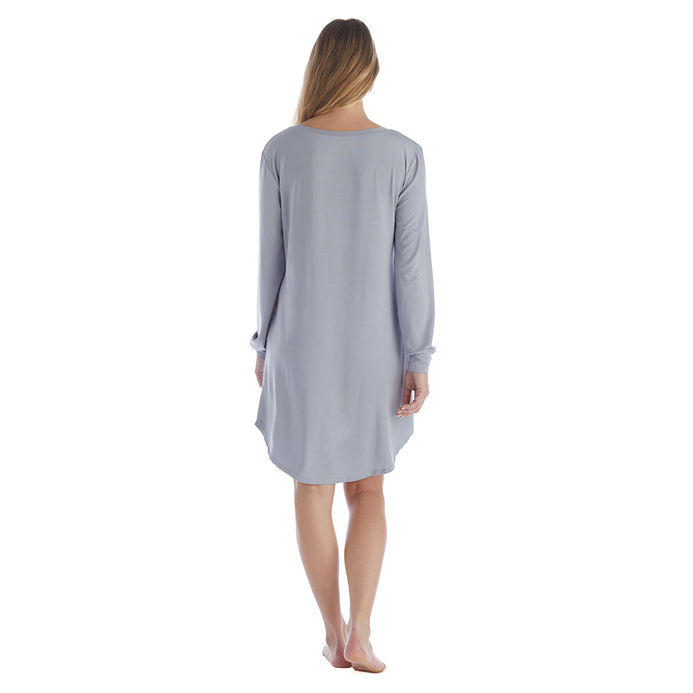 Hailey - 36" Long Sleeve Henley Sleep Shirt Grey