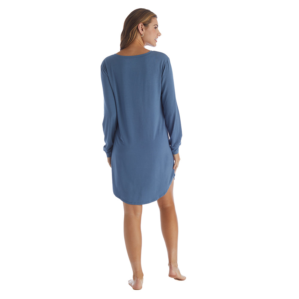 Hailey - 36" Long Sleeve Henley Sleep Shirt Spring Lake