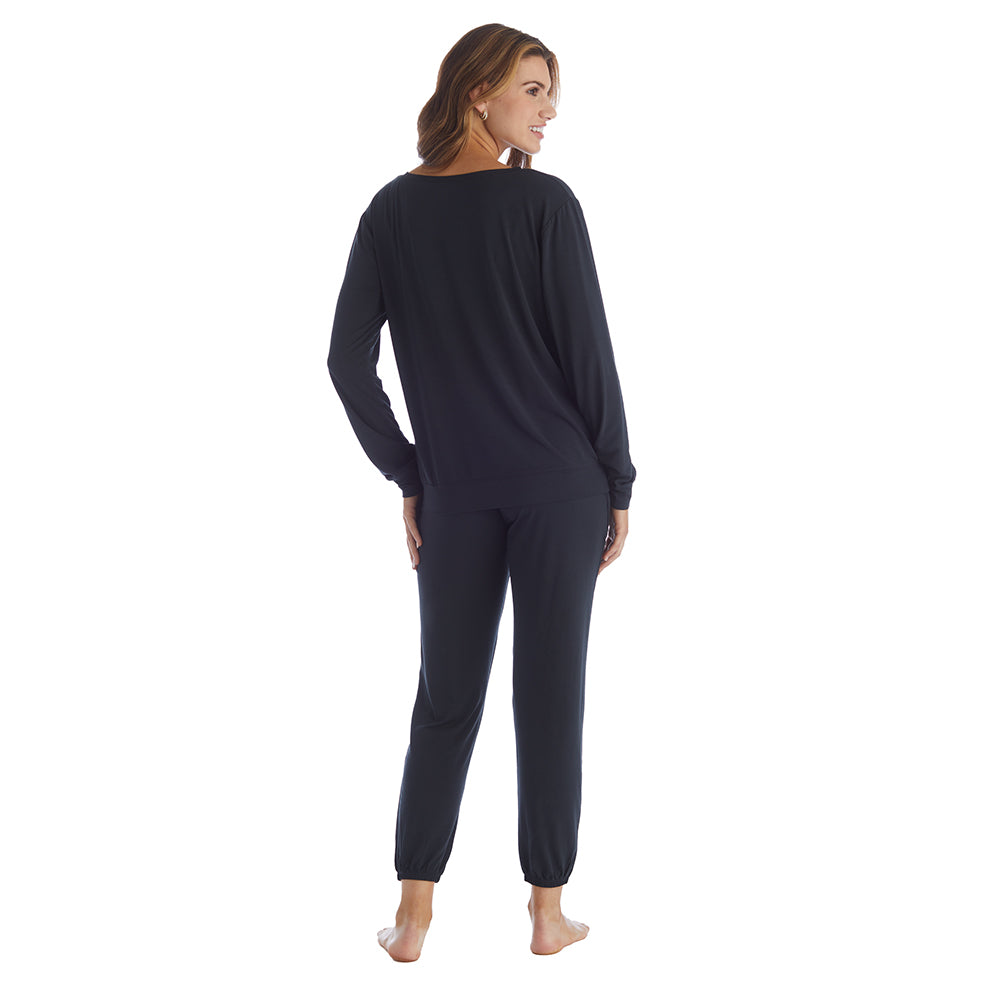 Hailey - Long Sleeve Henley with Jogger PJ Set Black