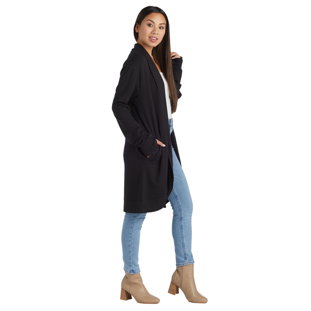 Cascade Bamboo Cardigan with Bracelet Thumbholes Black
