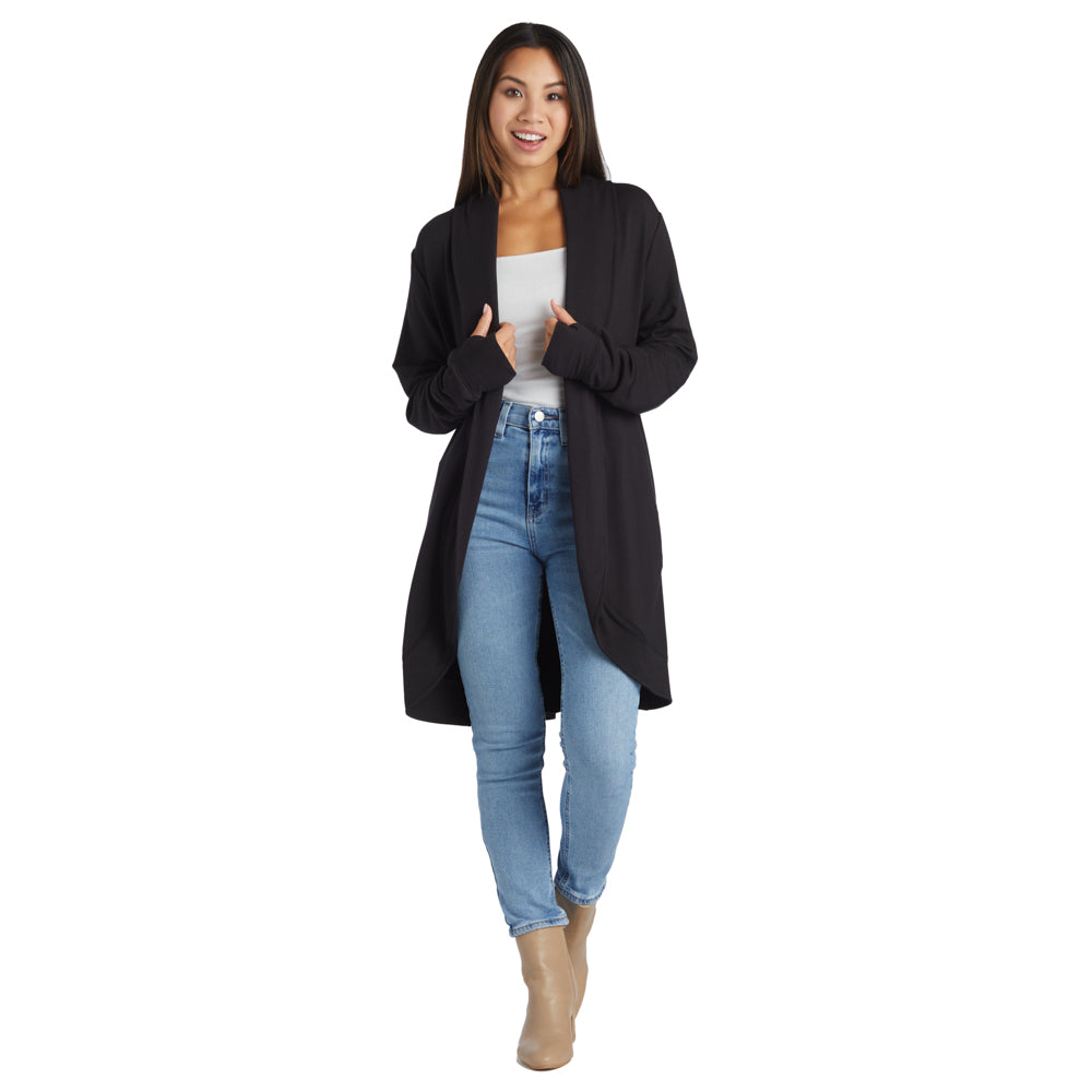 Cascade Bamboo Cardigan with Bracelet Thumbholes Black