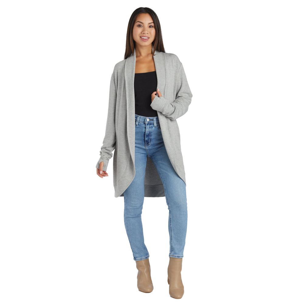 Cascade Bamboo Cardigan with Bracelet Thumbholes Heather Grey