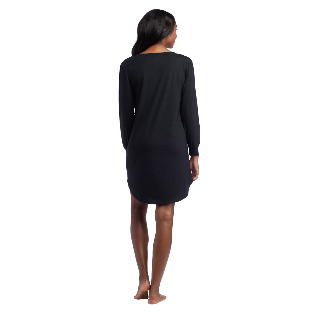 Hannah - 36" LS Henley Sleep Shirt Black