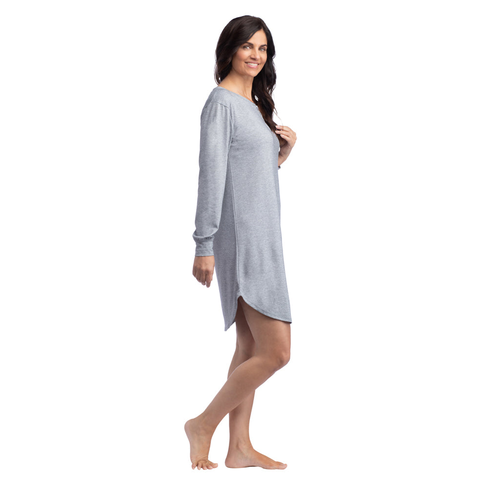 Hannah - 36" LS Henley Sleep Shirt Heather Grey