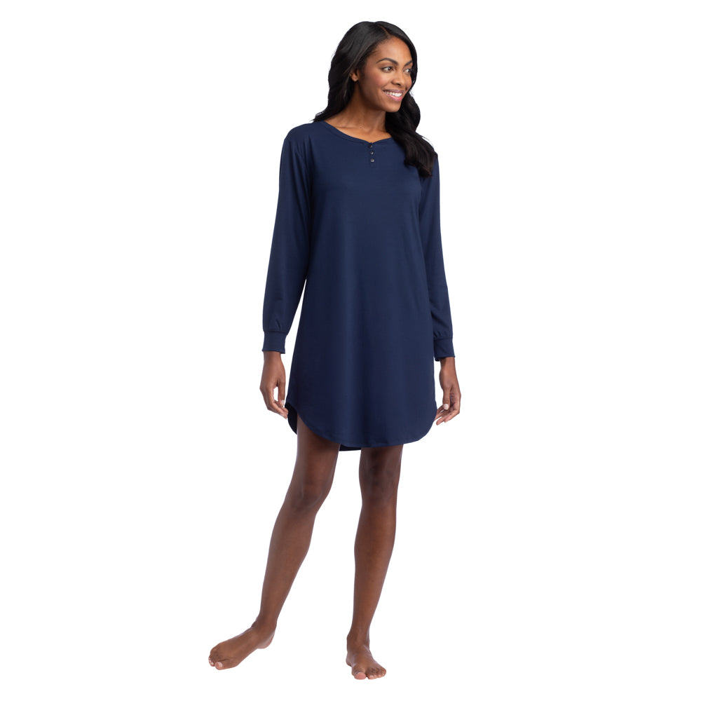 Hannah - 36" LS Henley Sleep Shirt Navy