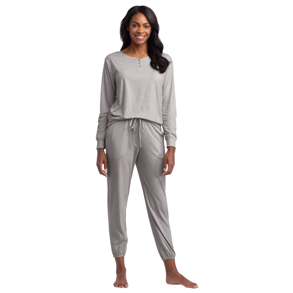 Hannah -  LS Henley Ankle PJ Set Heather Grey