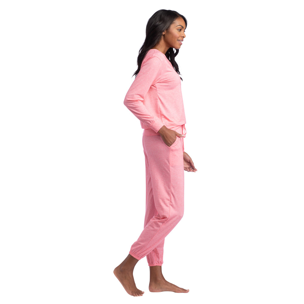 Hannah -  LS Henley Ankle PJ Set Heather Strawberry