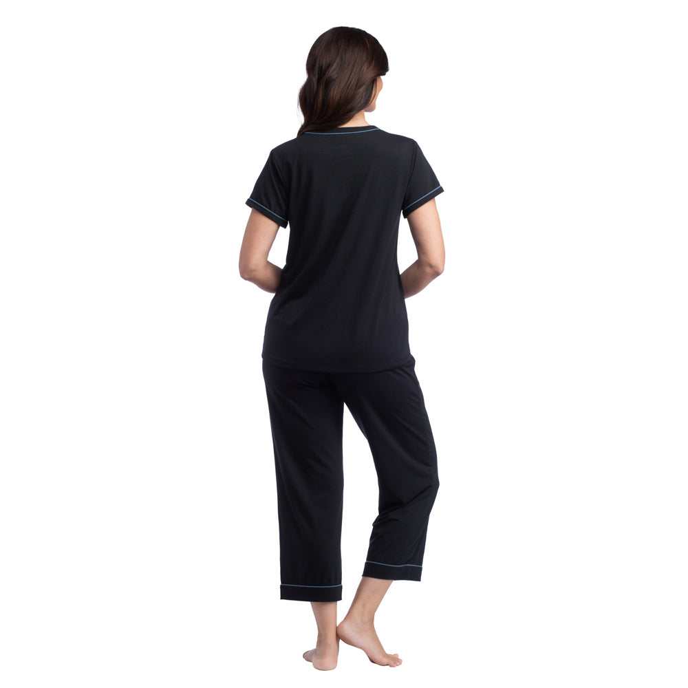 Cali - Scoop Neck Capri PJ Set Black