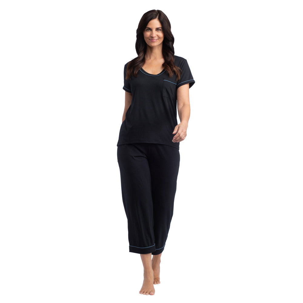 Cali - Scoop Neck Capri PJ Set Black