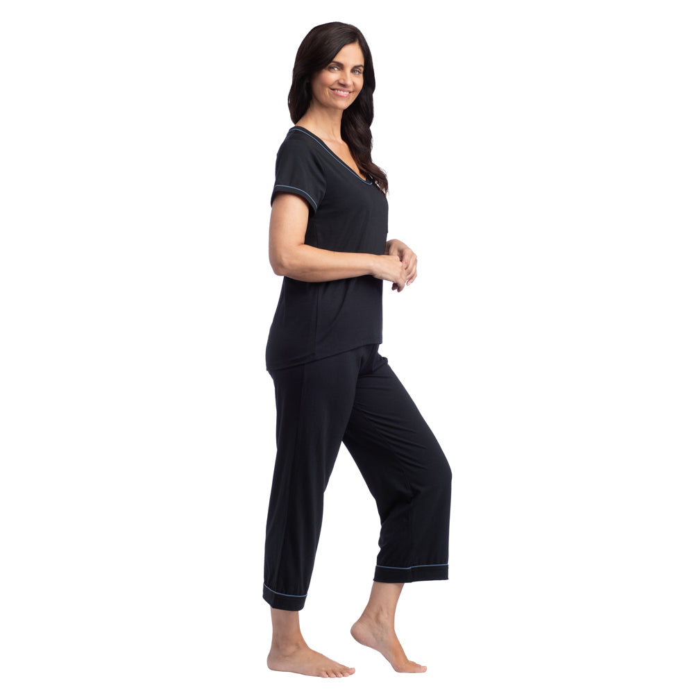Cali - Scoop Neck Capri PJ Set Black