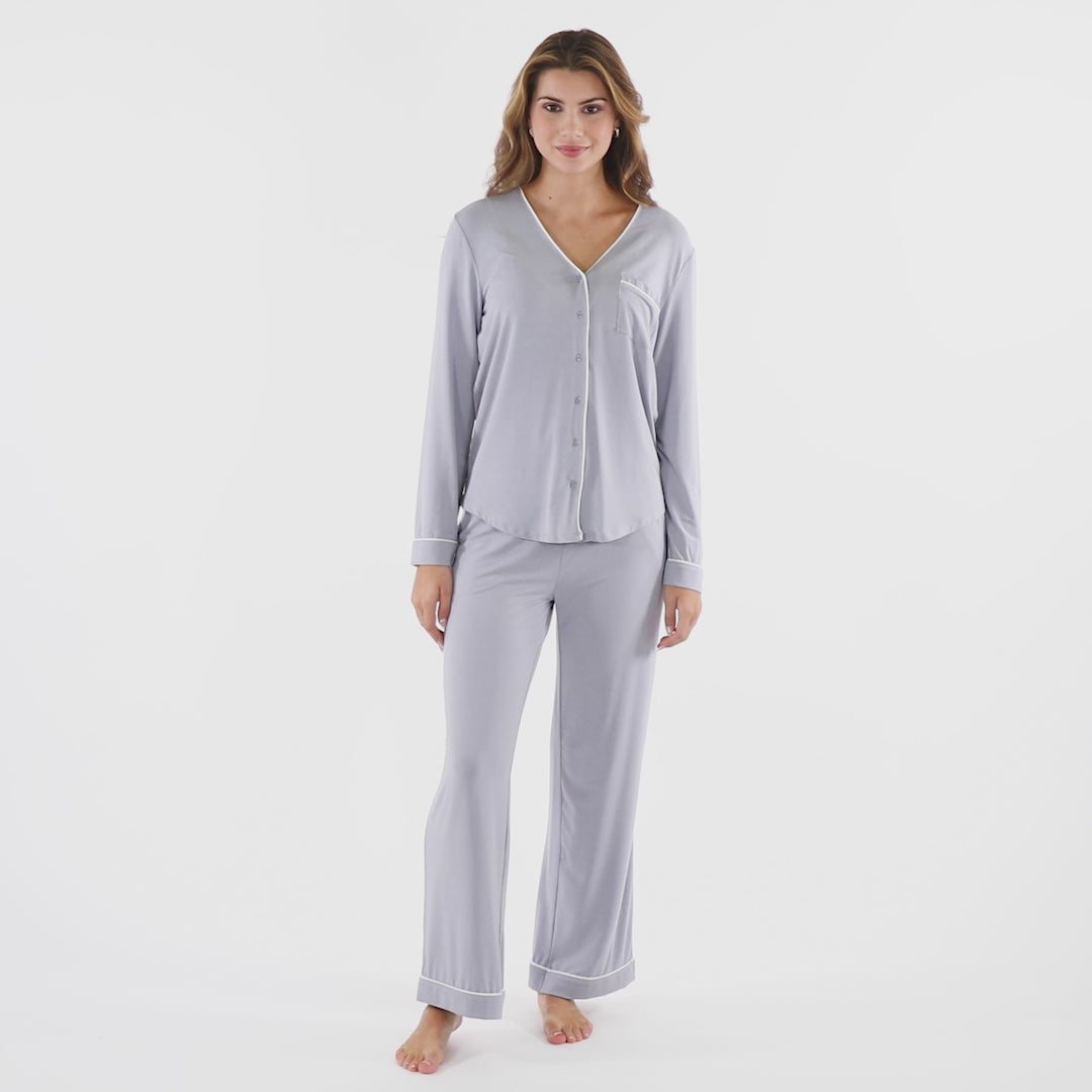 Taylor - Long Sleeve Ankle PJ Set with Contrast Trim Grey