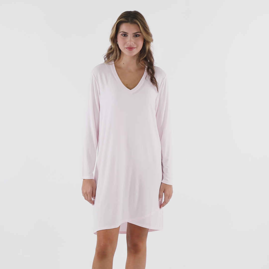 Amber - 36" Long Sleeve Sleep Shirt with Tulip Hem Blush Pink